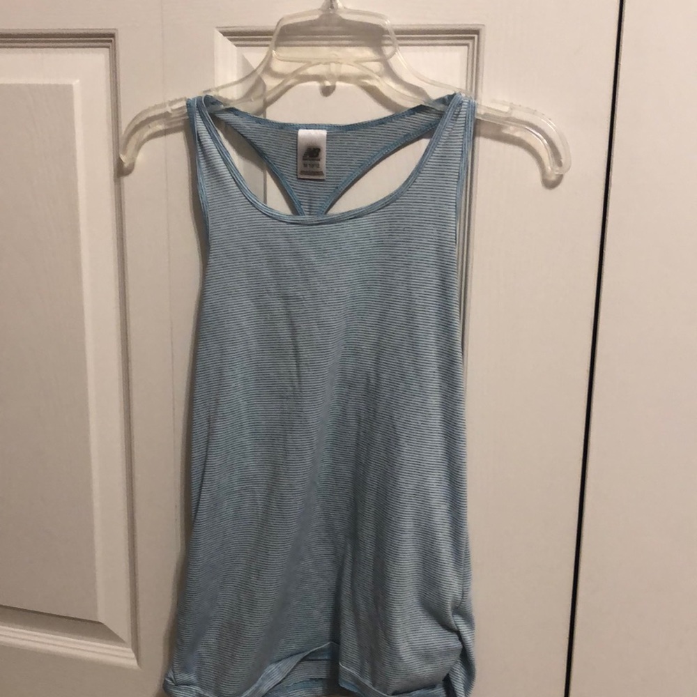light blue athletic tank top with black stripes